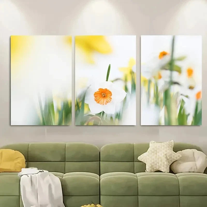 3pcs Spring Daffodil Field Metal Print Ready to Hang Art