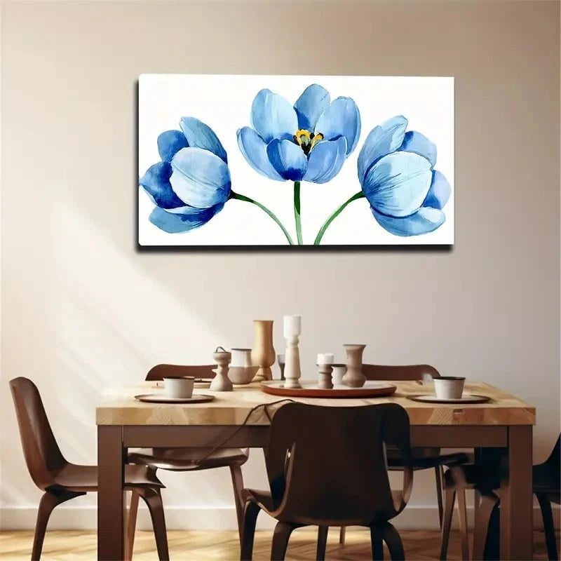 Light Blue Blooming Poppies Wall Art Canvas Office Home Room Framed 120x60cm