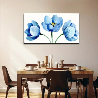 Light Blue Blooming Poppies Wall Art Canvas Office Home Room Framed 120x60cm