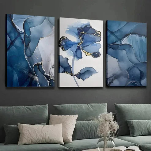 3pcs Blue Floral Abstract High-Definition BF Wall Art Canvas Unframed – High Quality Print 100% Australian Made Wall Canvas - Bella Home Decor