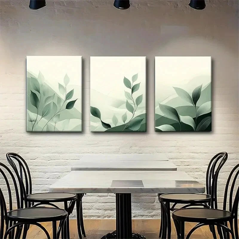 3pcs Modern Abstract Green Leaves Foliage Metal Print Ready to Hang Art - Bella Home Decor