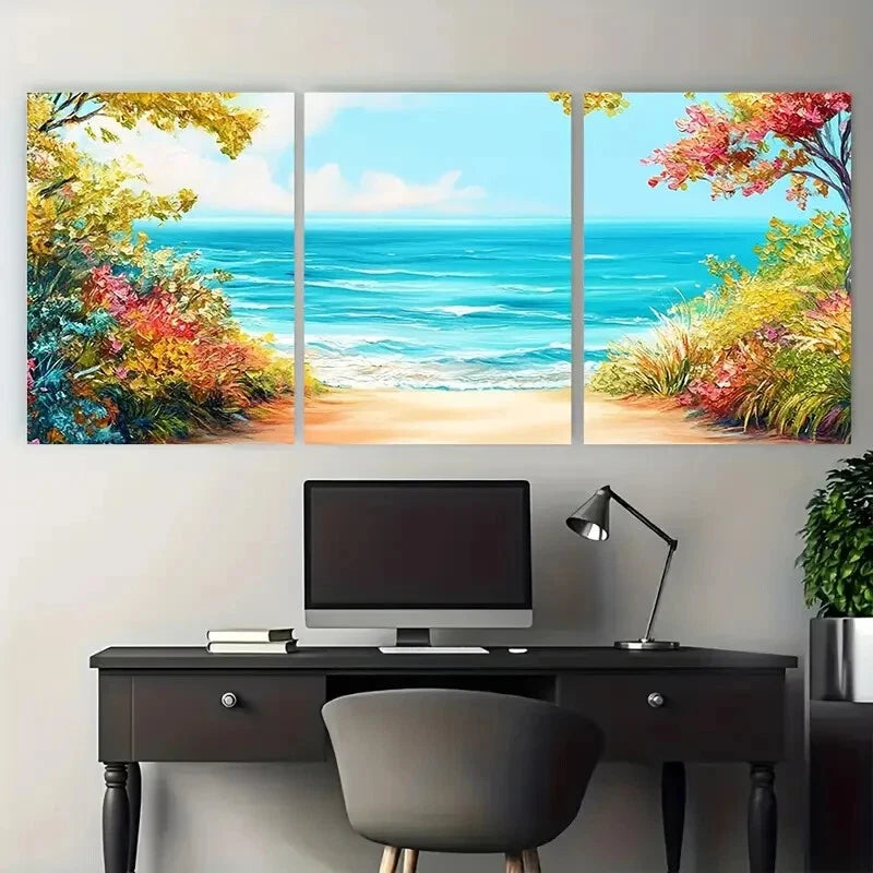 3pcs Tropical Coastal, Relaxing Beach Ocean Metal Print Ready to Hang Art - Bella Home Decor