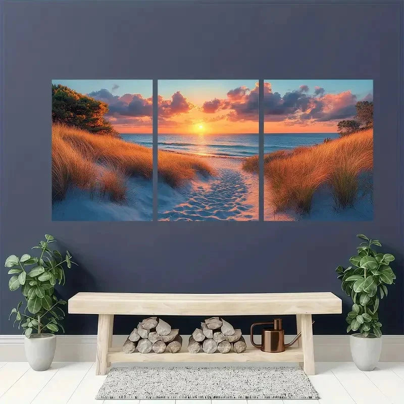 3pcs Ocean And Sun Coastal Scenery Beach Painting Metal Print Ready to Hang Art
