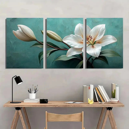 3pcs Elegant White Lily Aesthetic Flower Metal Print Ready to Hang Art - Bella Home Decor