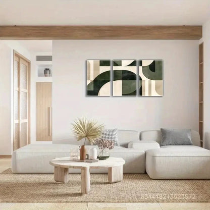 3pcs Abstract Green and White wall art Posters Metal Print Ready to Hang Art - Bella Home Decor