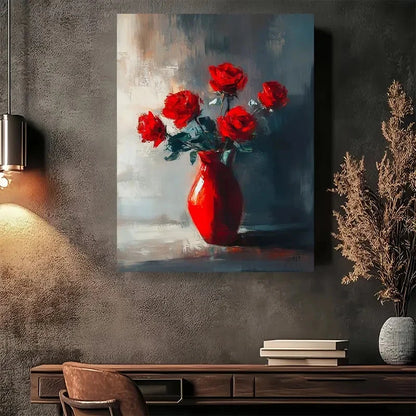 Beautiful Modern Abstract Red Rose Painting 40x60cm Metal Print Ready to Hang - Bella Home Decor