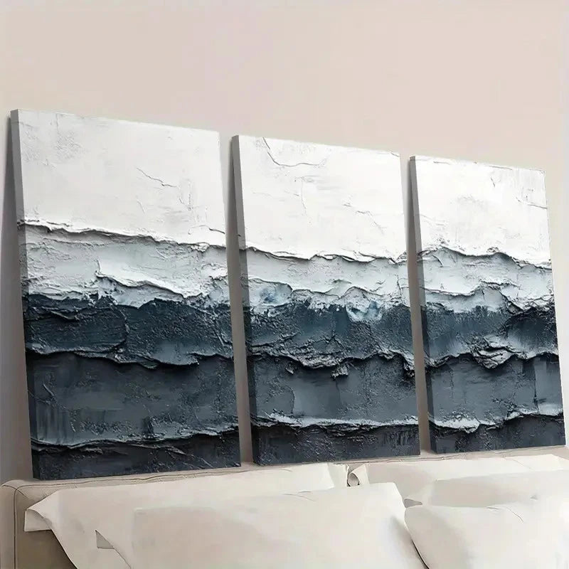 3pcs Gray and White Textured Abstract VC  Wall Art Set Canvas Framed 60x90cm - High Quality Print 100% Australian Made Wall Canvas Ready to Hang