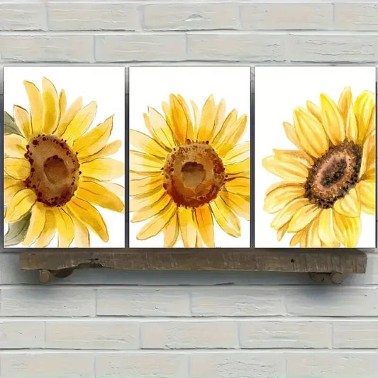 3pcs Sunflower Poster Botanical Art Prints Metal Print Ready to Hang Art