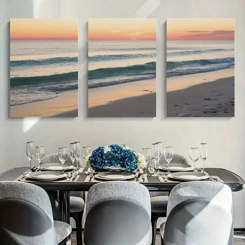 3pcs Serene Seascape Nature Scenery Metal Print Ready to Hang Art - Bella Home Decor