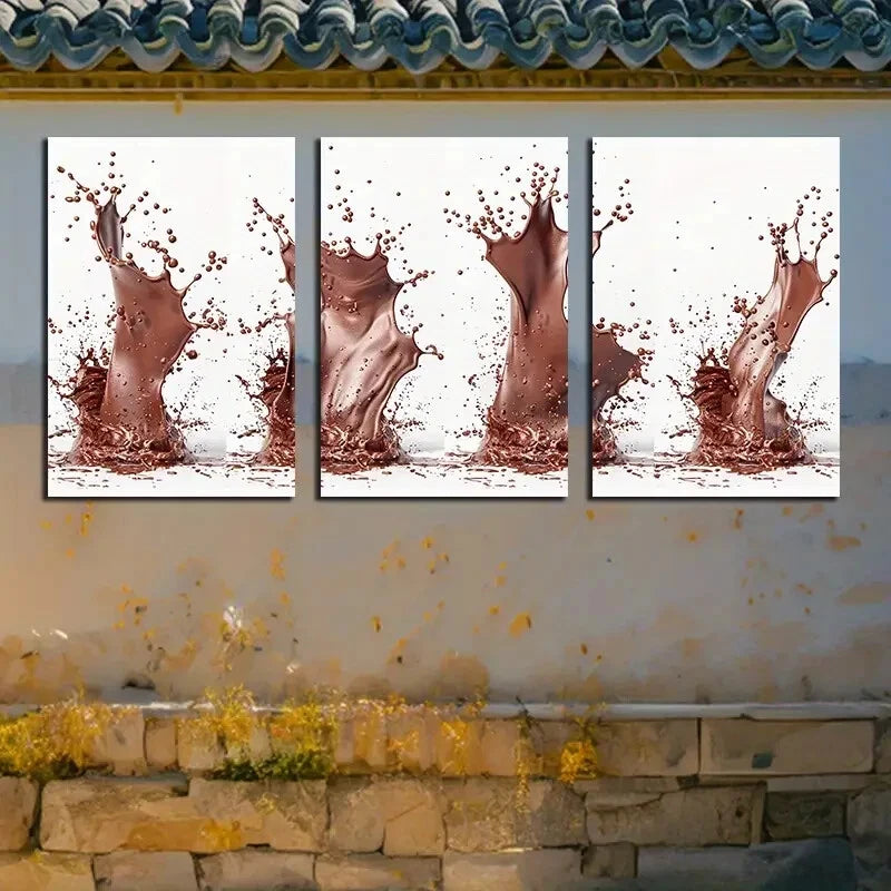 3pcs Modern Chocolate Splash Design Metal Print Ready to Hang Art - Bella Home Decor