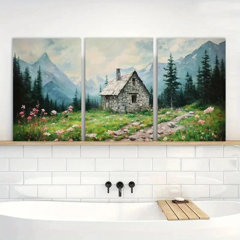 3pcs Painting Nature Forest Mountain Landscape Metal Print Ready to Hang Art - Bella Home Decor