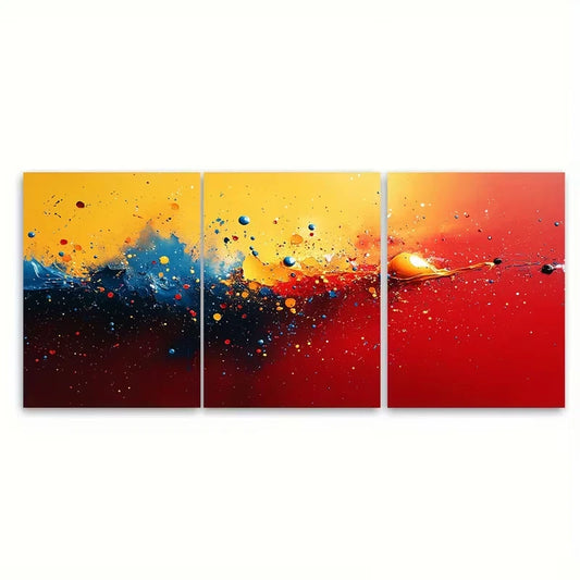 3pcs Abstract Splatter Neon Yellow Blue Red Metal Print Ready to Hang Art