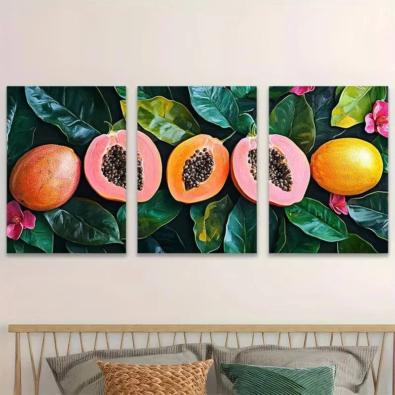 3pcs Maximalist Art, Papaya Wall Art Set Canvas Framed 40x60cm - High Quality Print 100% Australian Made Wall Canvas Ready to Hang