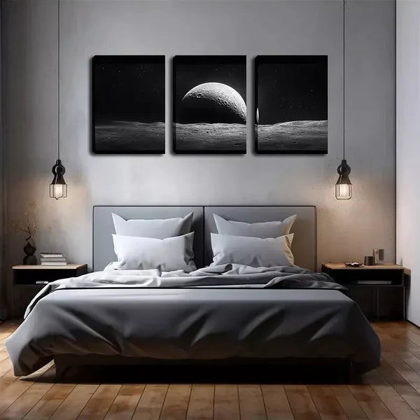 3pcs The Moon In The Universe Wall Art Set Canvas Framed 60x90cm - High Quality Print 100% Australian Made Wall Canvas Ready to Hang - Bella Home Decor