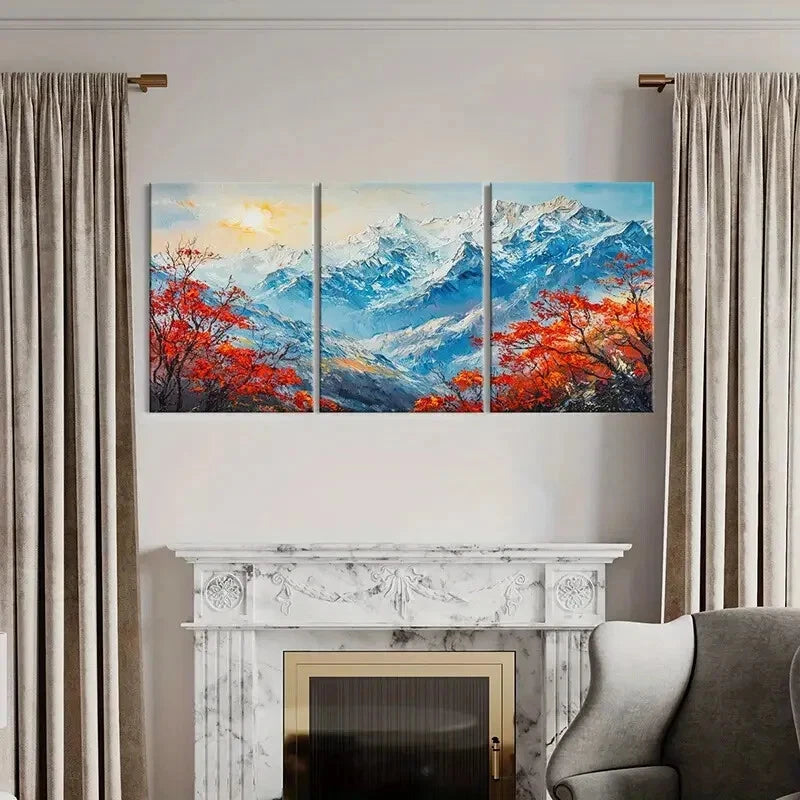 3pcs Alpine Landscape Snowy Peaks Vibrant Colors Metal Print Ready to Hang Art - Bella Home Decor
