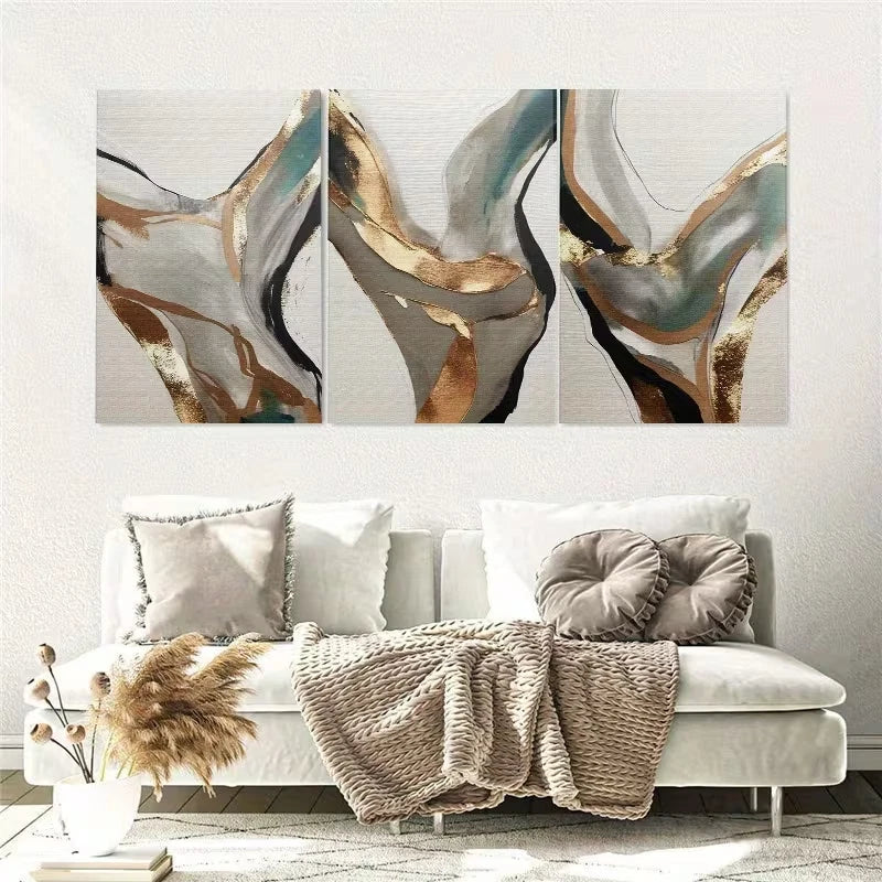 3pcs Abstract Golden & Blue Geometric I Wall Art Set Canvas Framed 60x90cm - High Quality Print 100% Australian Made Wall Canvas Ready to Hang
