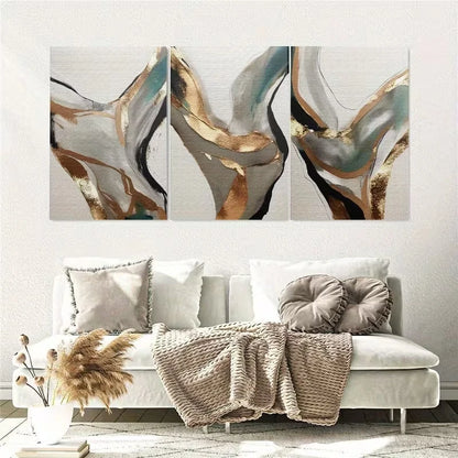 3pcs Abstract Golden & Blue Geometric I Wall Art Set Canvas Framed 60x90cm - High Quality Print 100% Australian Made Wall Canvas Ready to Hang
