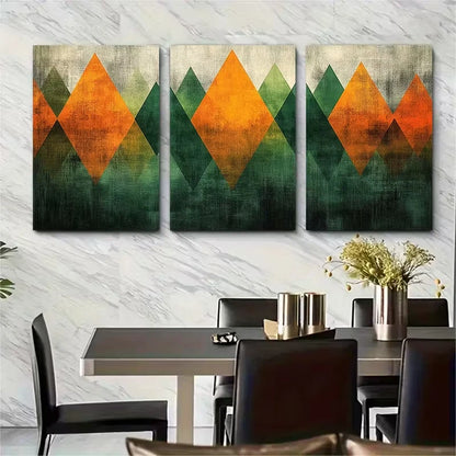 3pcs Green Orange Pattern with Light Texture Metal Print Ready to Hang Art