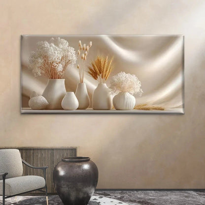 Neutral Tones Dried Floral Wall Art Canvas Office Home Room Framed 120x60cm