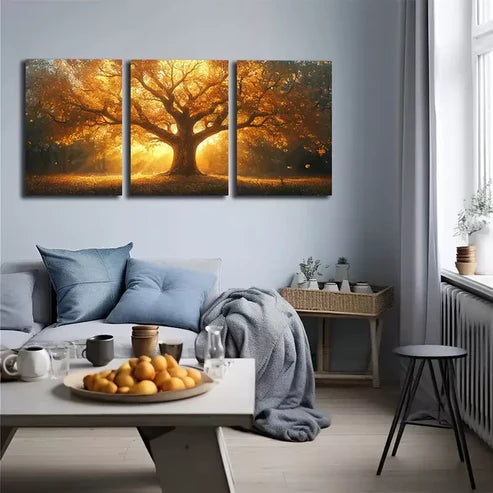 3pcs Majestic Giant Tree with Sunlight Through Wall Art Set Canvas Unframed - High Quality Print 100% Australian Made Wall Canvas