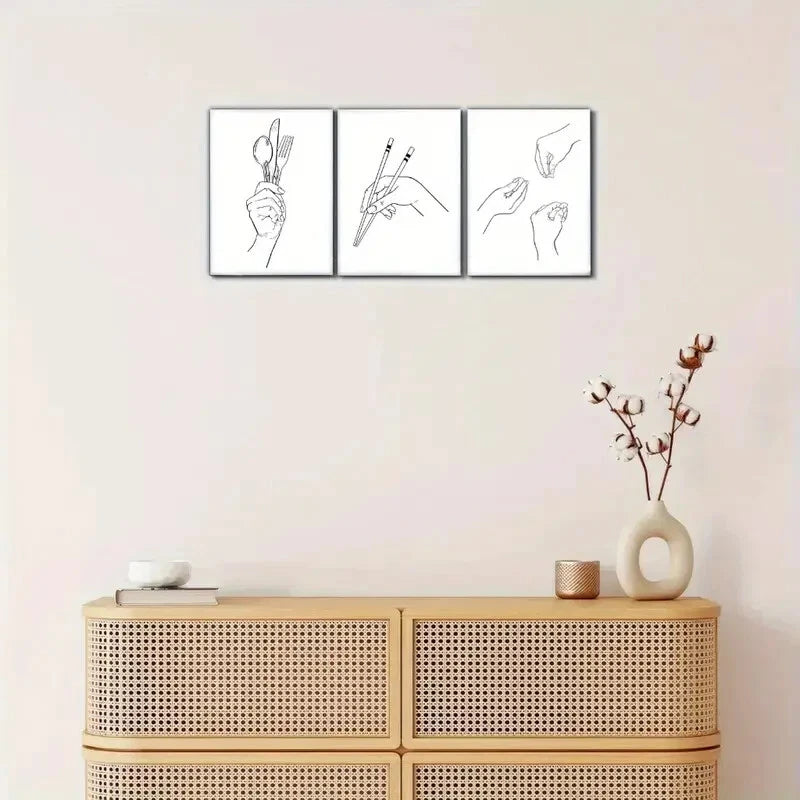 3pcs Tableware Chopsticks Knife Fork & Spoon Metal Print Ready to Hang Art