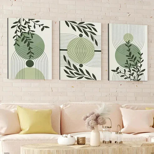 3pcs Abstract Mid Century Boho Geometric Leaves Wall Art Canvas Unframed - High Quality Print 100% Australian Made Wall Canvas - Bella Home Decor