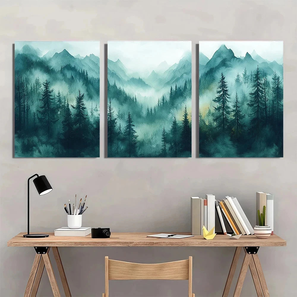 3pcs Abstract Forest Watercolor Wall Art Set Canvas Framed 50x70cm - High Quality Print 100% Australian Made Wall Canvas Ready to Hang - Bella Home Decor