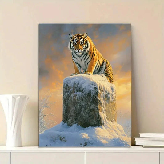 Majestic Tiger, Basking in The Golden Glow of Sunrise 40x60cm Metal Print Ready to Hang - Bella Home Decor