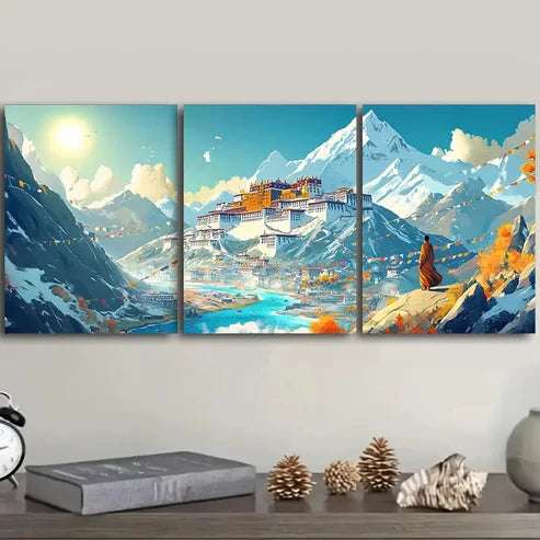 3pcs Potala Palace Wall Art Set Canvas Unframed - High Quality Print 100% Australian Made Wall Canvas