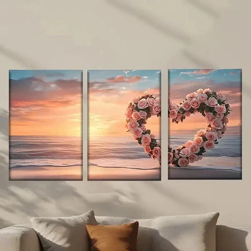 3pcs Heart Shaped Arrangement of Roses Wall Art Set Canvas Unframed - High Quality Print 100% Australian Made Wall Canvas