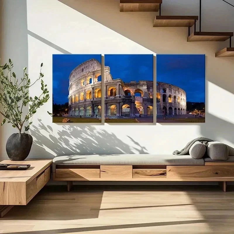 3pcs Italy Rome Colosseum Modern Wall Art Set Canvas Framed 50x70cm - High Quality Print 100% Australian Made Wall Canvas Ready to Hang