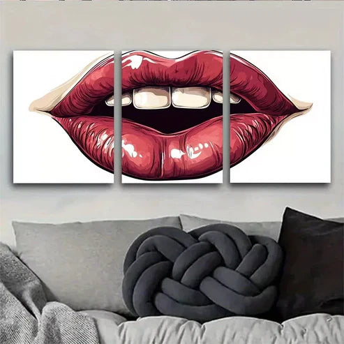 3pcs Trendy Fashion Modern Pop Art Bold Red Lips Wall Art Canvas Unframed - High Quality Print 100% Australian Made Wall Canvas