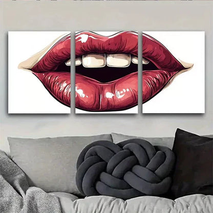 3pcs Trendy Fashion Modern Pop Art Bold Red Lips Wall Art Canvas Unframed - High Quality Print 100% Australian Made Wall Canvas