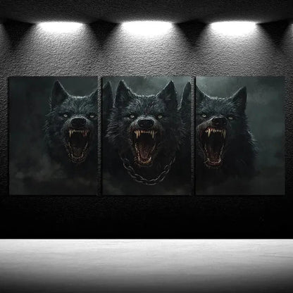 3pcs Wolf wearing a Chain around its Neck Design Metal Print Ready to Hang Art - Bella Home Decor