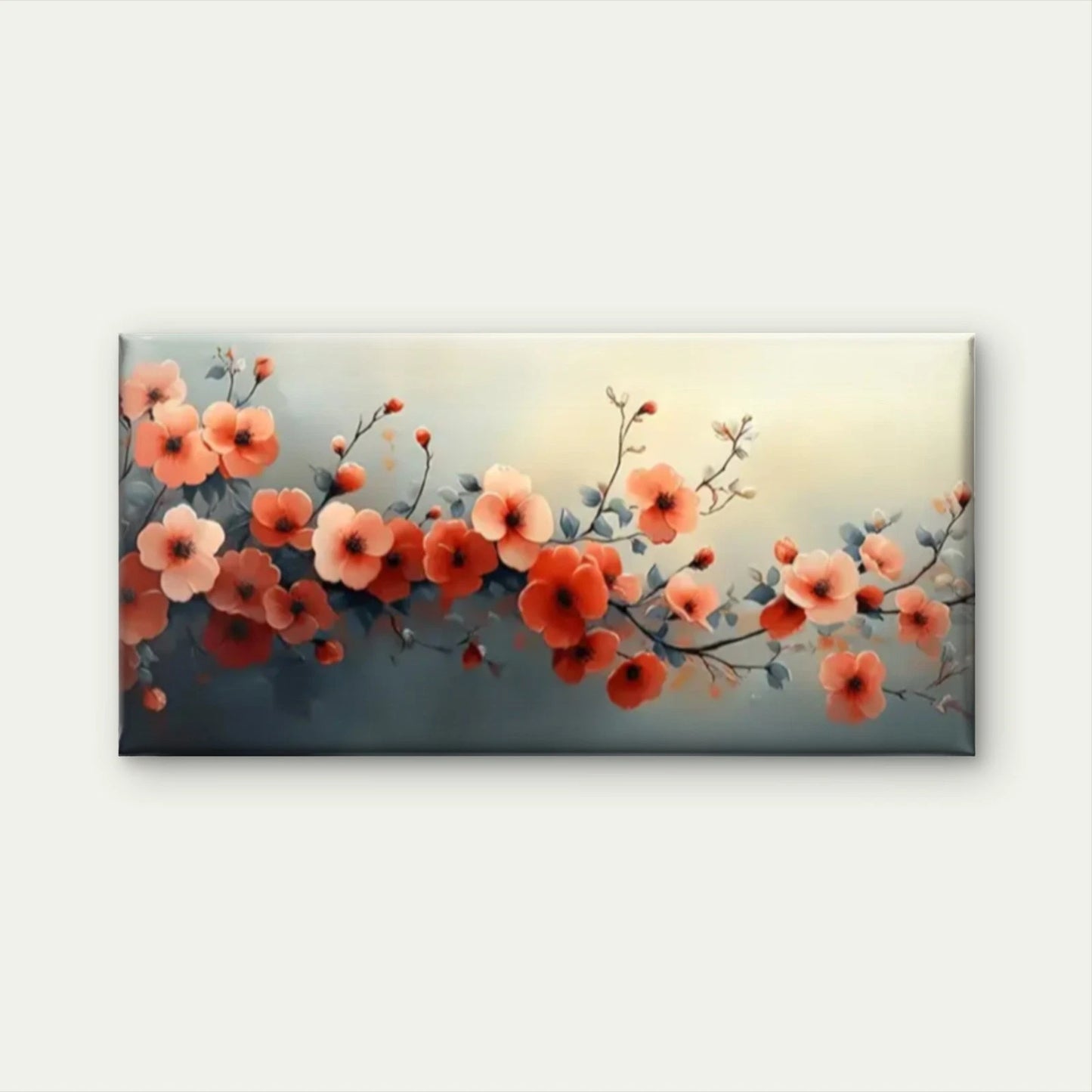 Orange Flowers Blue Background Wall Art Canvas Office Home Room Framed 120x60cm