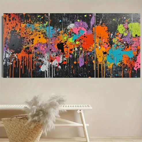 3pcs Graffiti Art Splatter Art Grunge Wall Art Set Canvas Unframed - High Quality Print 100% Australian Made Wall Canvas - Bella Home Decor