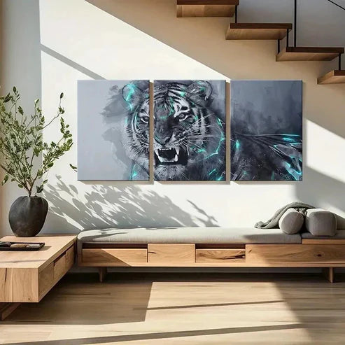 3pcs Tiger Ink Style Art Painting Wall Art Set Canvas Unframed - High Quality Print 100% Australian Made Wall Canvas