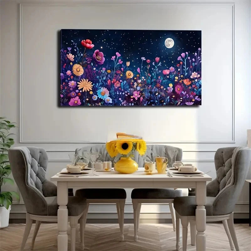 Starry Sky & Vibrant Floral Wall Art Canvas Office Home Room Framed 120x60cm - Bella Home Decor