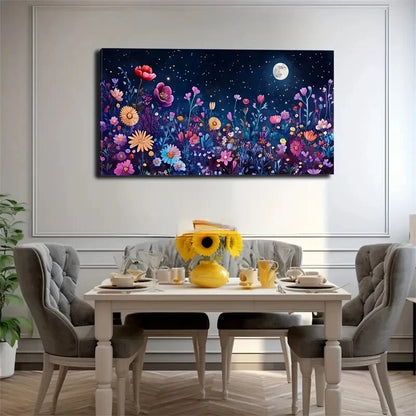 Starry Sky & Vibrant Floral Wall Art Canvas Office Home Room Framed 120x60cm - Bella Home Decor