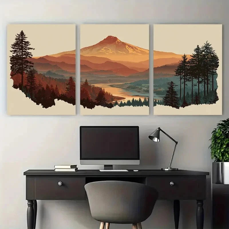3pcs Oregon Landscapes Travel Illustration Wall Art Set Canvas Framed 60x90cm - High Quality Print 100% Australian Made Wall Canvas Ready to Hang