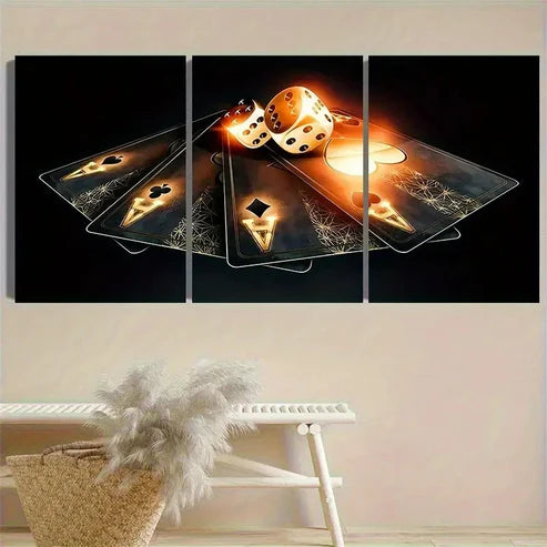 3pcs Mystical Poker Dice on Playing Cards Wall Art Canvas Unframed - High Quality Print 100% Australian Made Wall Canvas - Bella Home Decor