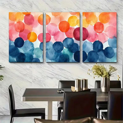 3pcs Pastel Watercolour Polka Dot Metal Print Ready to Hang Art