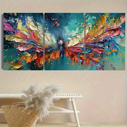 3pcs Colorful Butterfly in Flight Wall Art Set Canvas Framed 50x70cm - High Quality Print 100% Australian Made Wall Canvas Ready to Hang - Bella Home Decor