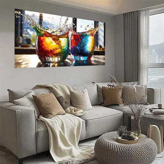Vibrant Wine Glass Colorful Wall Art wall canvas office home room framed 120x60cm - Bella Home Decor