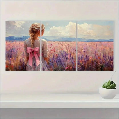 3pcs Pink Bow Art Wildflowers Bouquet Painting Metal Print Ready to Hang Art - Bella Home Decor