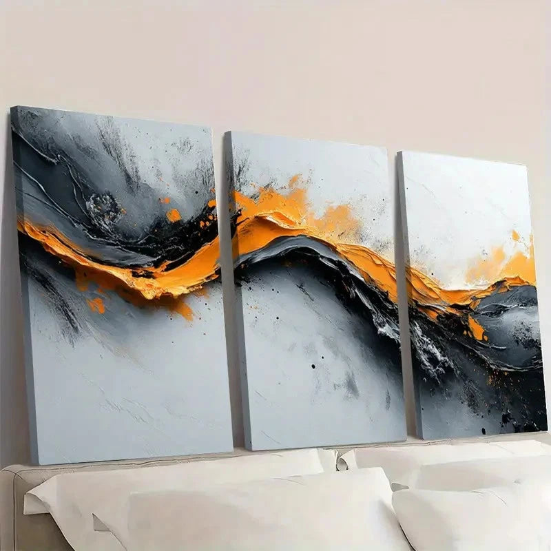 3pcs Beige and Brown Abstract Painting R  Wall Art Set Canvas Framed 60x90cm - High Quality Print 100% Australian Made Wall Canvas Ready to Hang - Bella Home Decor