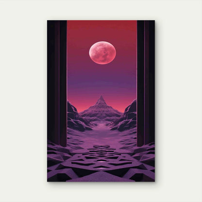 Realistic Moon With Abstract Landscape 40x60cm Metal Print Ready to Hang - Bella Home Decor