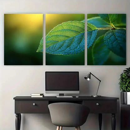 3pcs Fresh Green Leaf Nature Photography Metal Print Ready to Hang Art - Bella Home Decor