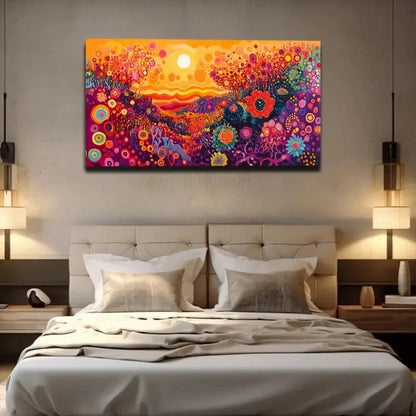 Vibrant Sunrise Abstract Floral Wall Art Canvas Office Home Room Framed 120x60cm
