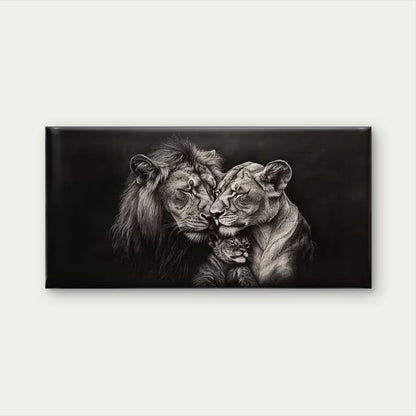 Black & White Lion Family Wall Art Canvas Office Home Room Framed 120x60cm